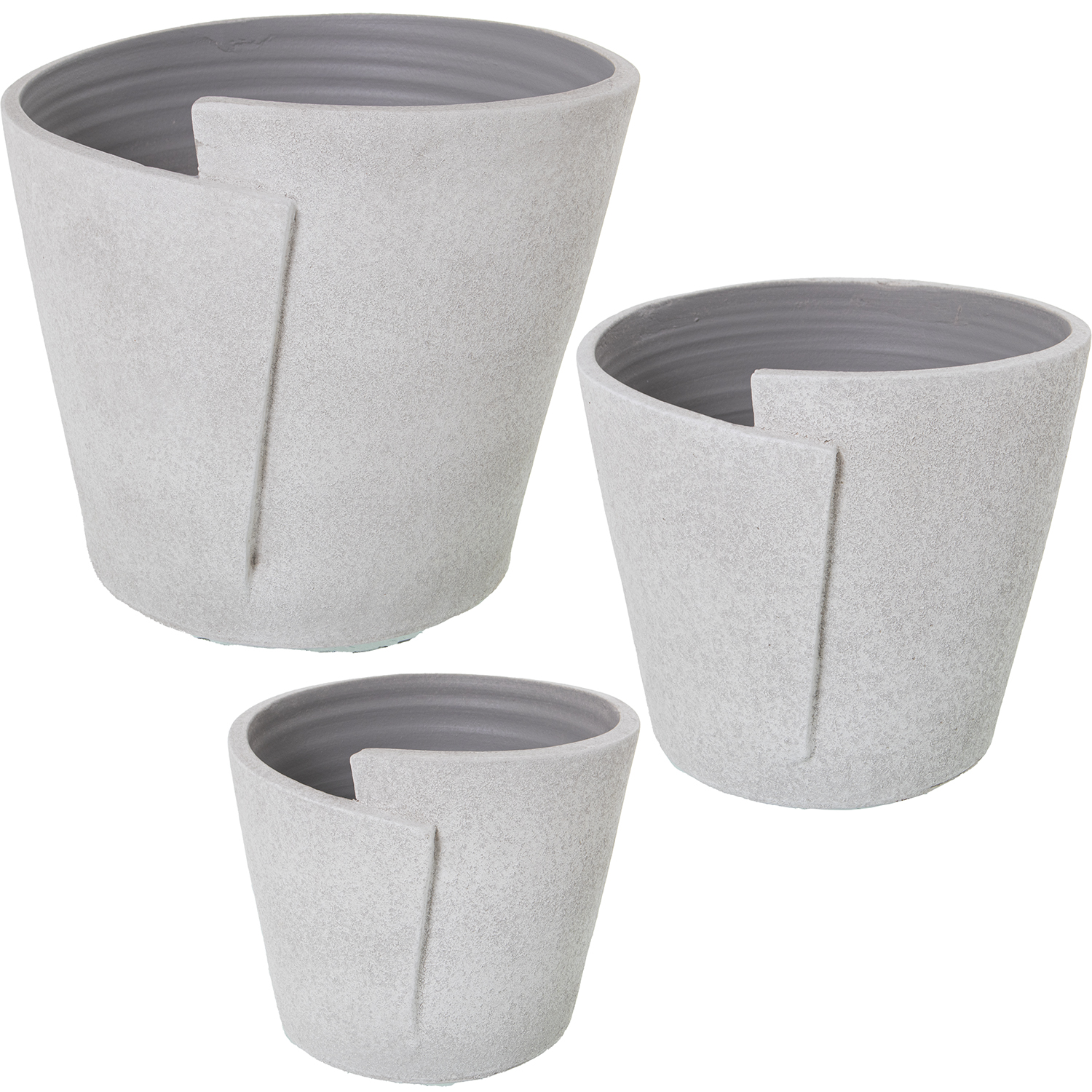 Set 3 maceteros ceramica blanco, gris arena 30x27 y 24x22 y 19x17cm