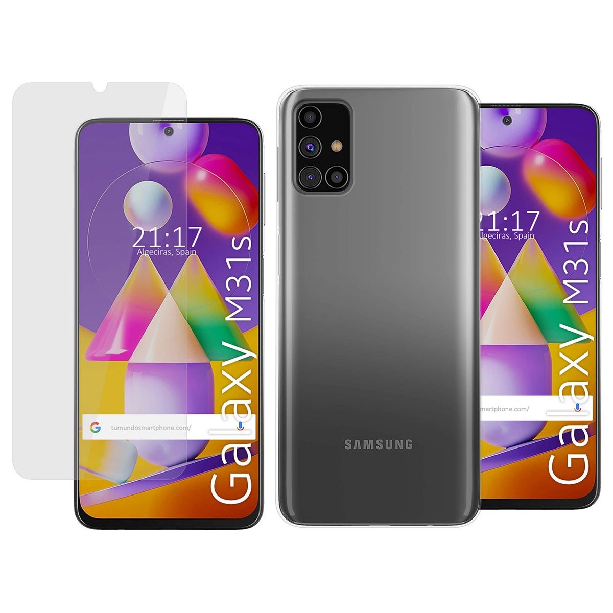 Tumundosmartphone Pack 2 En 1 Funda Gel Transparente + Protector Cristal Templado para Samsung Galaxy M31s