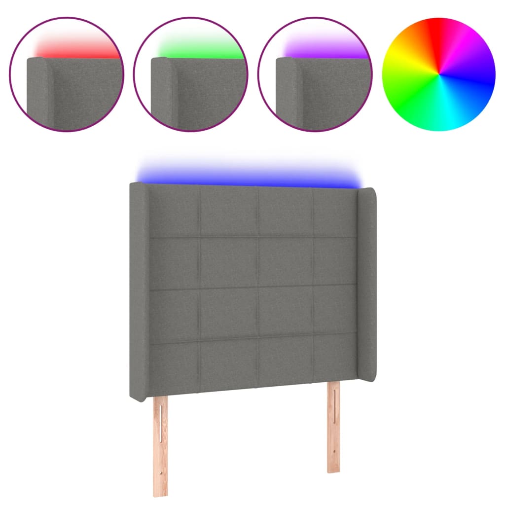 vidaXL Cabecero con LED de tela gris oscuro103x16x118/128 cm