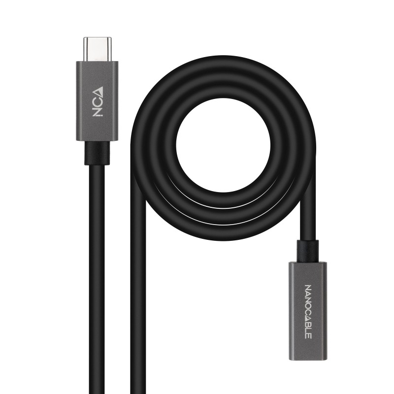 Nanocable - Cable Prolongador USB-C 3.2 Gen2x2 20Gbps 3A, 4K/60Hz, USB-C/M-USB-C/H, Negro, 1 m 10.01.4401