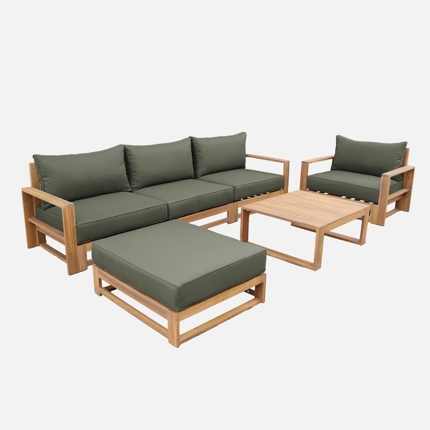 Sweeek - Conjunto de muebles de jardín en madera, 5 plazas, Mendoza, Madera, 273x75x72.5 cm