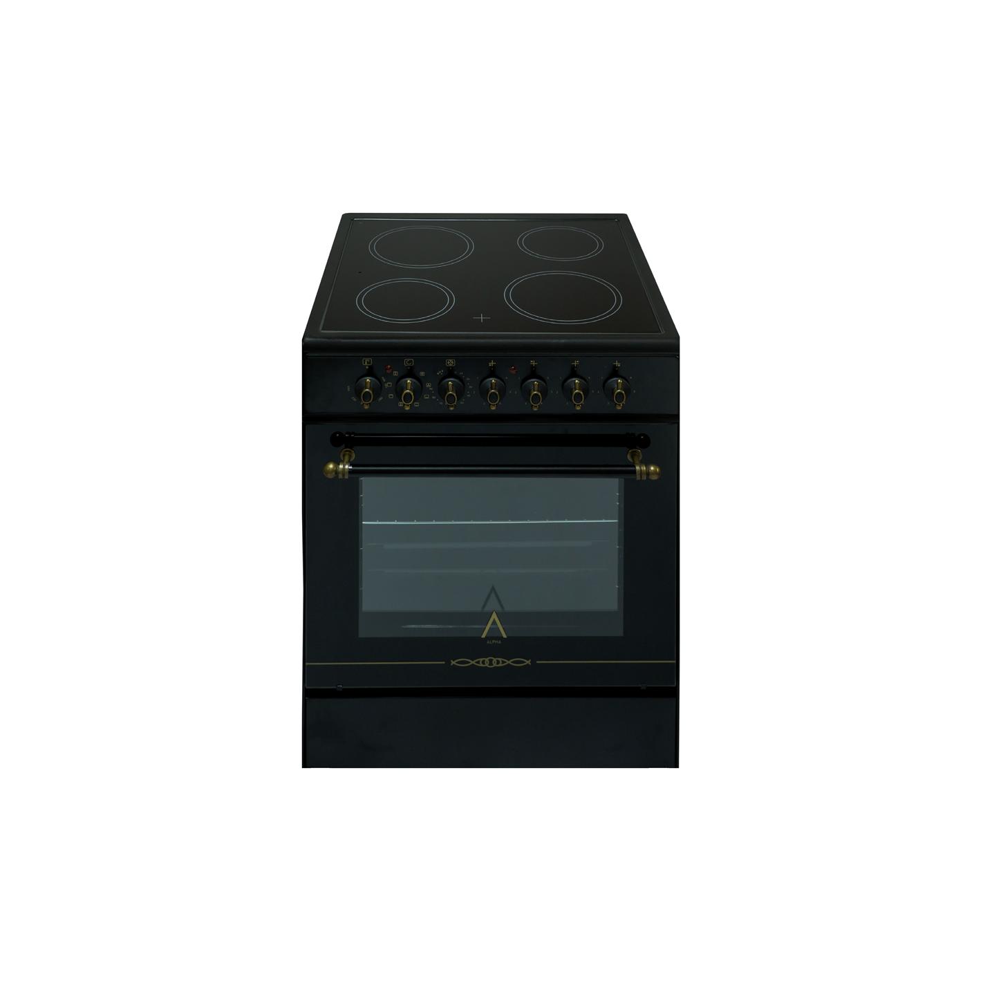ALPHA Cocina Eléctrica VULCANO ZEUS GOLD Rustica Oro, Vitrocerámica, Horno 8 Funciones, Cristal Extraíble, **Alta Gama**