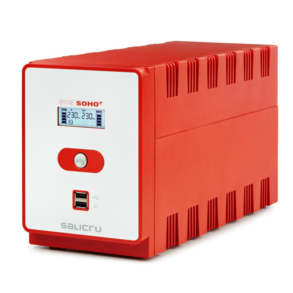 Salicru SPS 1200 Soho+ – Sistema de Alimentación Ininterrumpida (SAI/UPS) de 1200 VA Line-Interactive y con Doble Cargador USB, Rojo