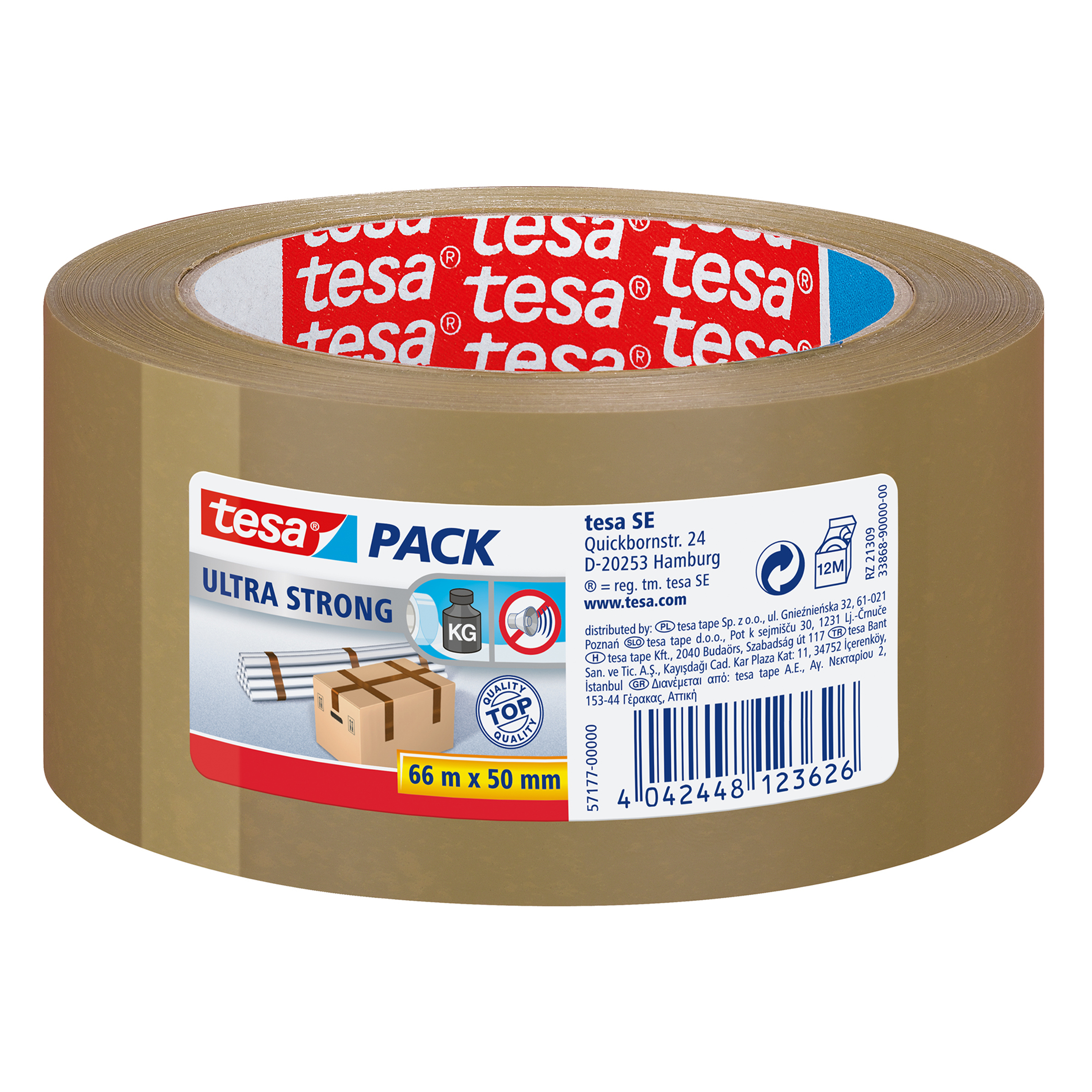Tesa 57177 66 m PVC Brown Adhesive Tape, 50 mm wide, 1 piece, ideal for insulation and sealing applications, offering strong performance for various uses.