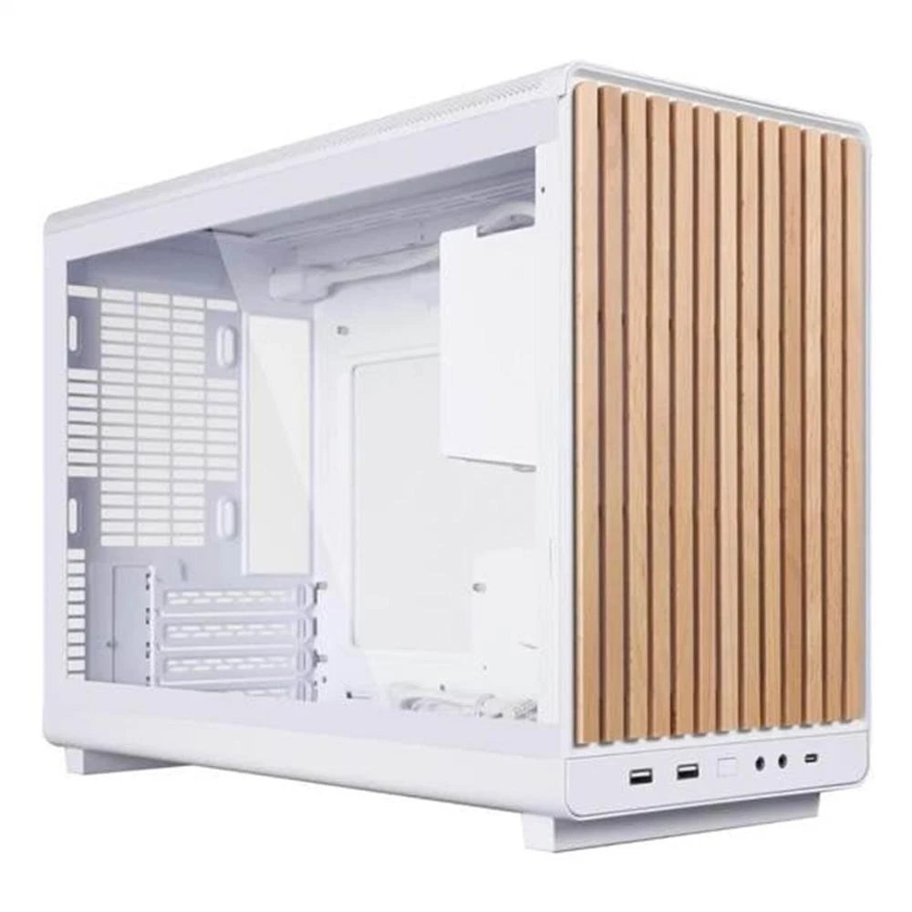 Lian Li - Caja para PC gaming A3 con cristal templado y madera blanca, formato M-ATX/ITX, soporte para 10 ventiladores y radiador de 360 mm