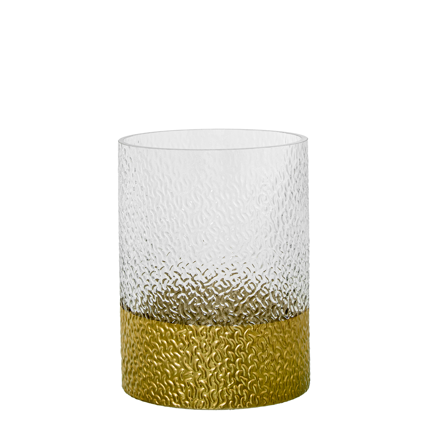 Jarron cristal transparente base dorada 15x20cm