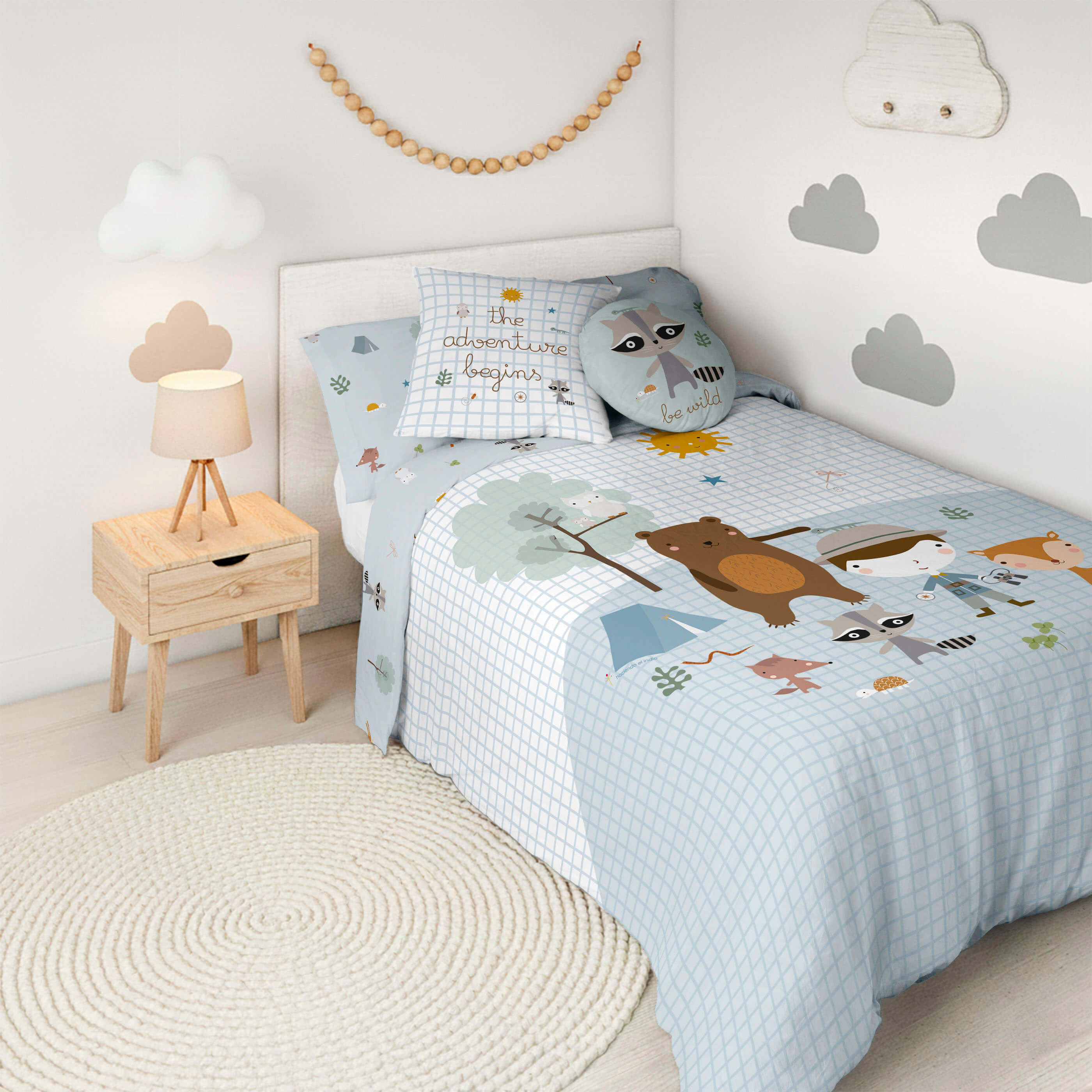 HACIENDO EL INDIO - Funda Nórdica Infantil Estampada 100% Algodón Extrasuave - Juego de 2 Piezas Funda de Edredón y 1 Funda de Almohada - Cama 90/105 cm - Sin Relleno - Fabricada en España