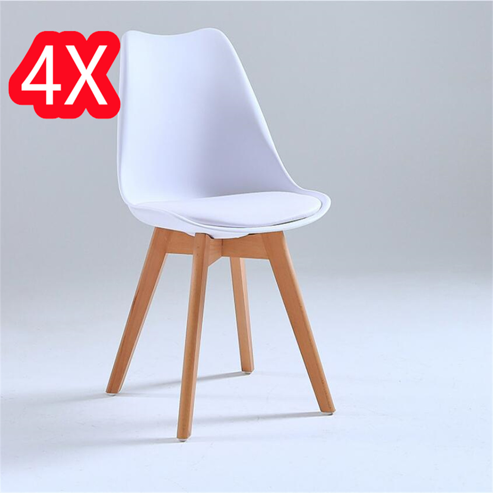 Juego de 4 sillas tulipán con patas de madera, mueble estilo nórdico medieval, con asiento acolchado de cuero sintético, para escritorio, comedor, dormitorio, balcón o restaurante BAR hosteleria, OFICINA Mesa de comedor nórdica cocina,