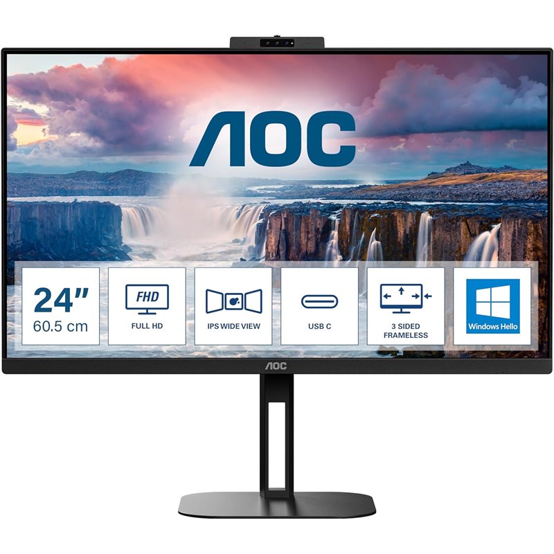AOC 24V5CW - Monitor FHD de 24 pulgadas, 75 Hz, IPS, conectividad USB-C, Windows Hello WebCam
