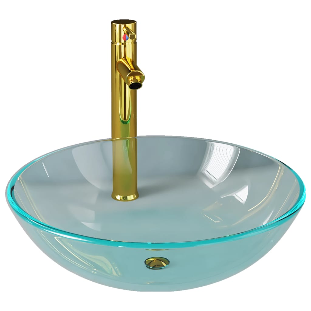 vidaXL Lavabo de baño con grifo y desagüe de empuje vidrio templado