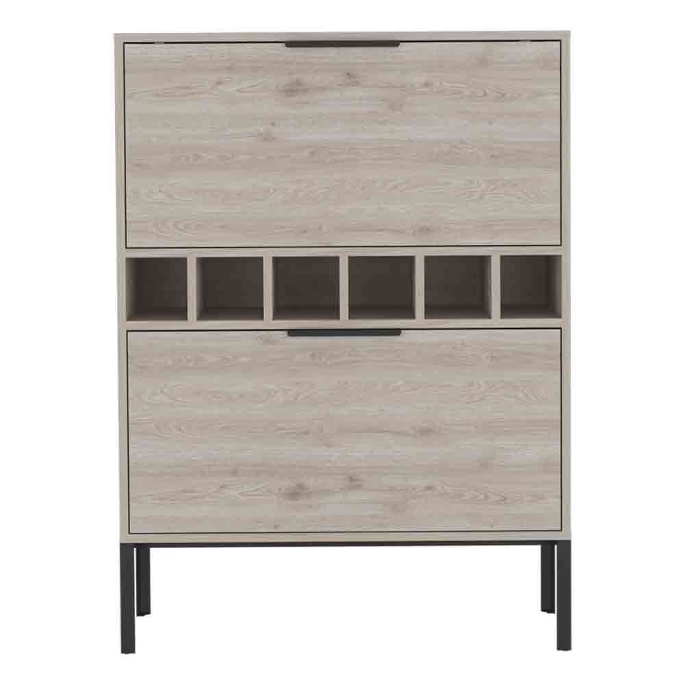 TUHOME Mueble bar Lyrata, en melamina con botellero para vinos, portacopas y 4 estantes.