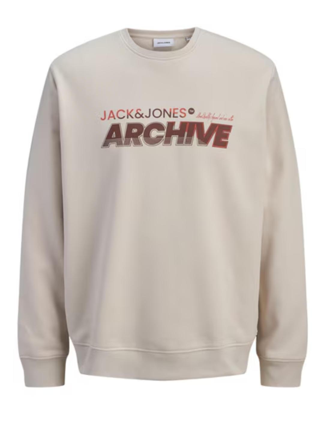 Sudadera Jack&Jones Brat beige logo manga larga de hombre
