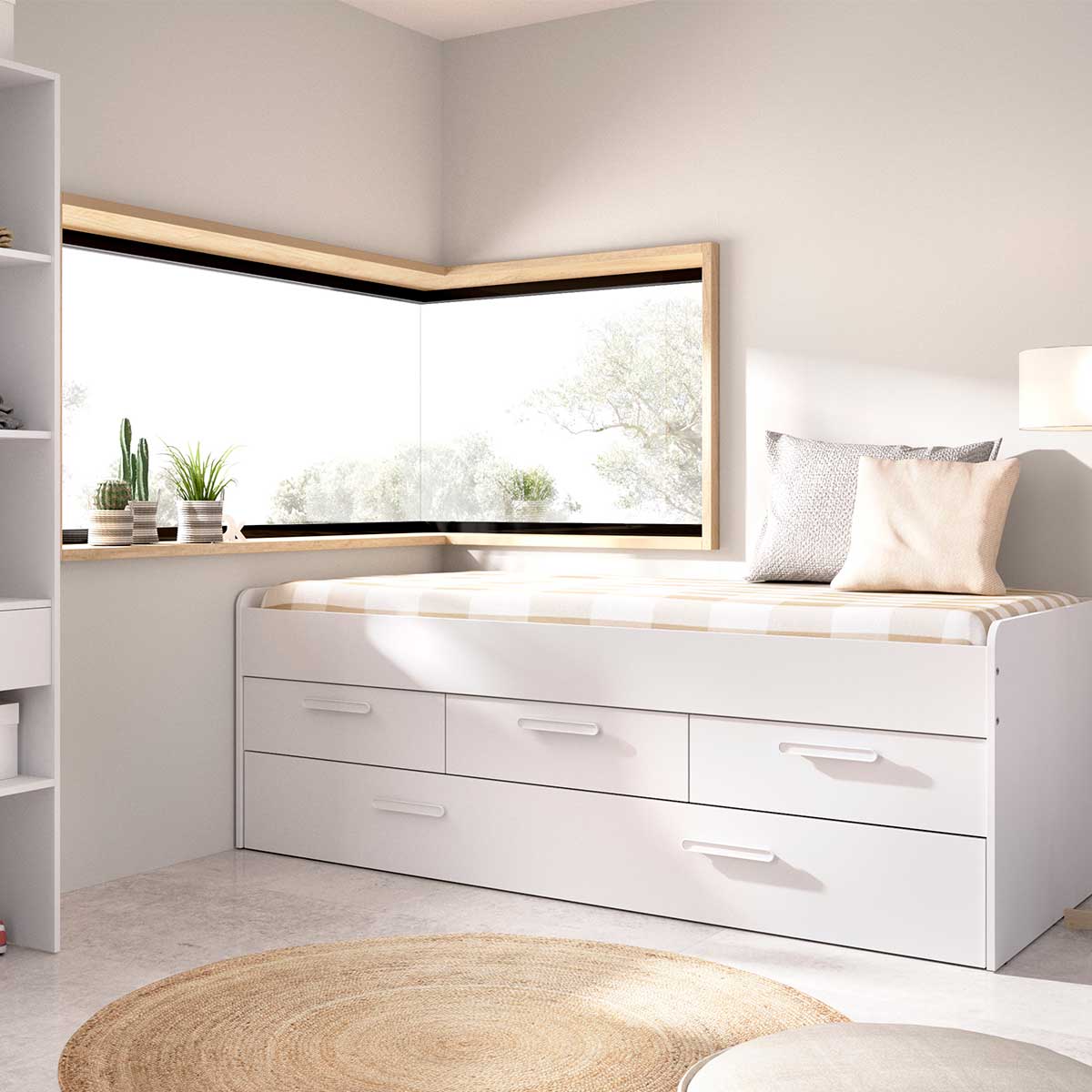 Cama nido Leka con 3 cajones blanco 68x194x95 cm