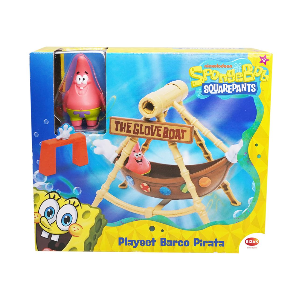Barco Pirata Bob Esponja con Figura Patricio 4.5 cm y Accesorio.  (Bizak 64566255)