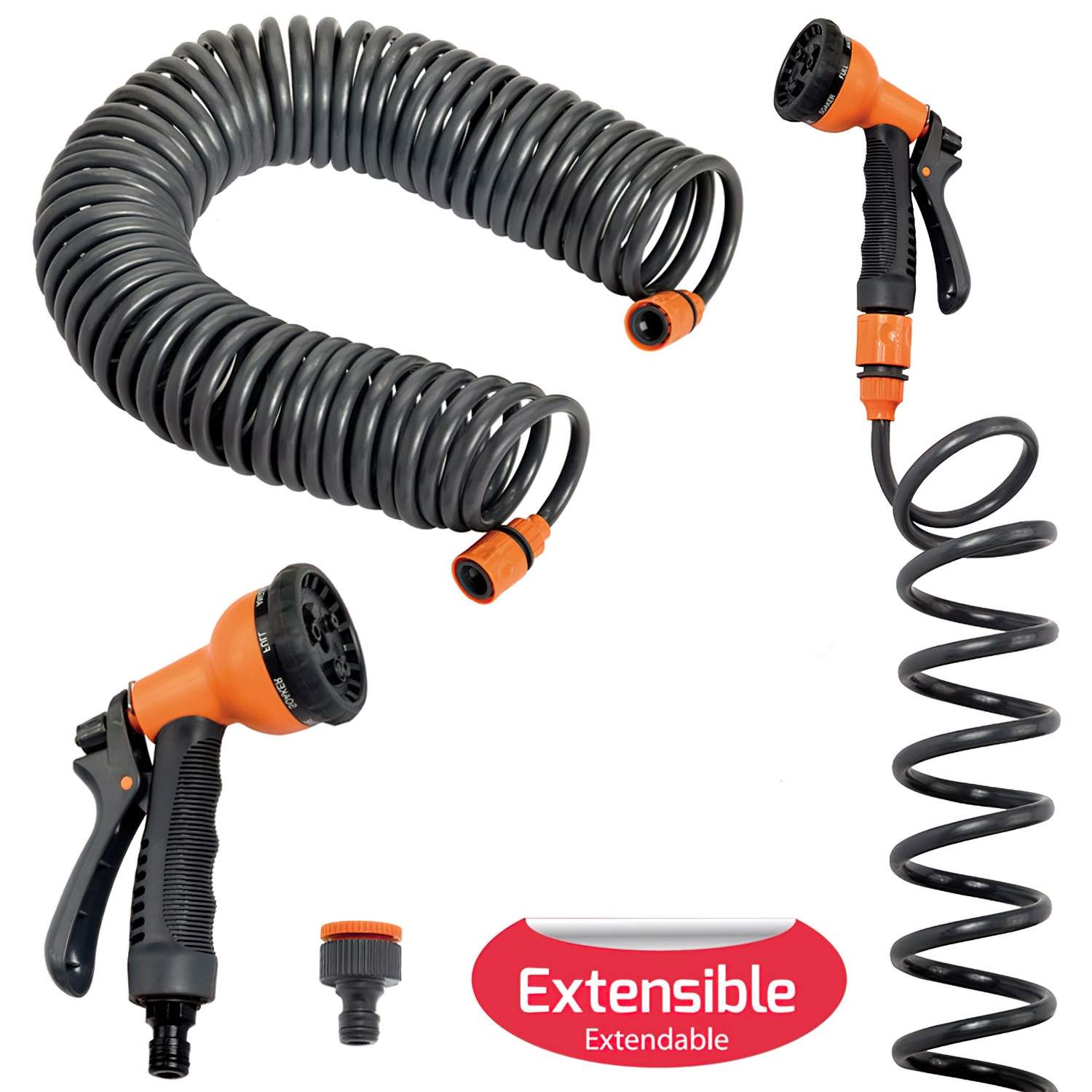 SANCO STORE - SATURNIA Manguera Riego Jardin Autoenroscable Con Set Riego 15 Metros