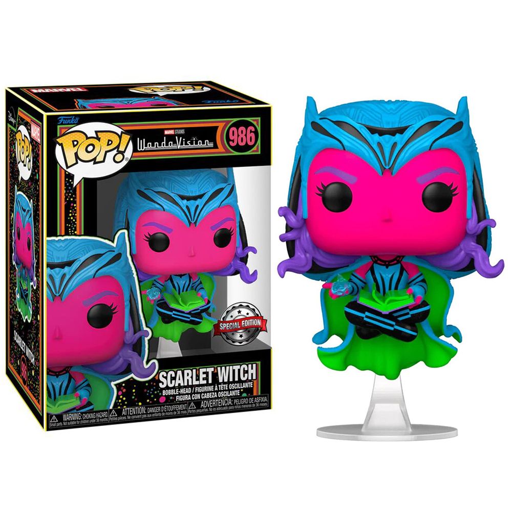 FUNKO POP! MARVEL WANDAVISION - BRUJA ESCARLATA (BLACK LIGHT) EXCLUSIVO, 62746, Nº986, TIENDA CON LICENCIA OFICIAL, ENVÍO 24-48 HORAS, FIGURA CABEZONA DE VINILO 100% ORIGINAL