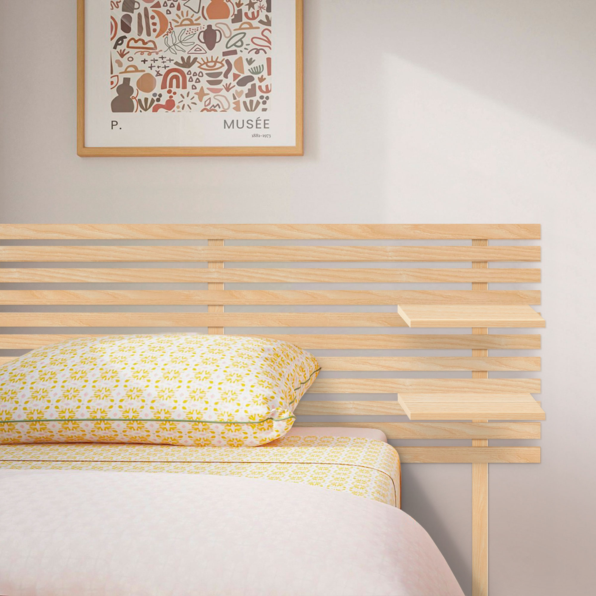 Cabecero con Estantes de Madera reciclada DM Colgante Pared Estilo Palet Japones con Patas