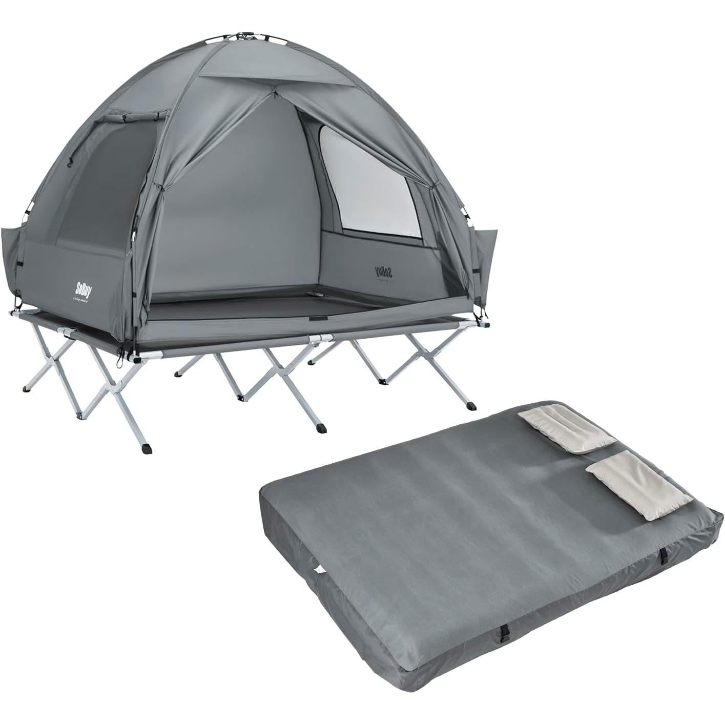 SoBuy Cama de Campaña con Tienda y Colchón Inflable Gris 193x145x188 cm