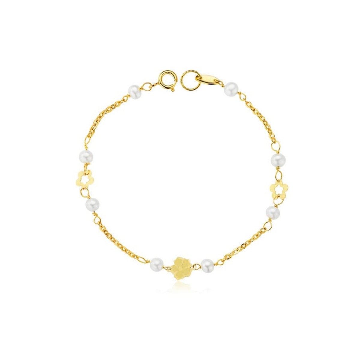 Pulsera en Oro de 18k con 17 cm. para Primera Comunión con 8 perlas de 3 mm.
