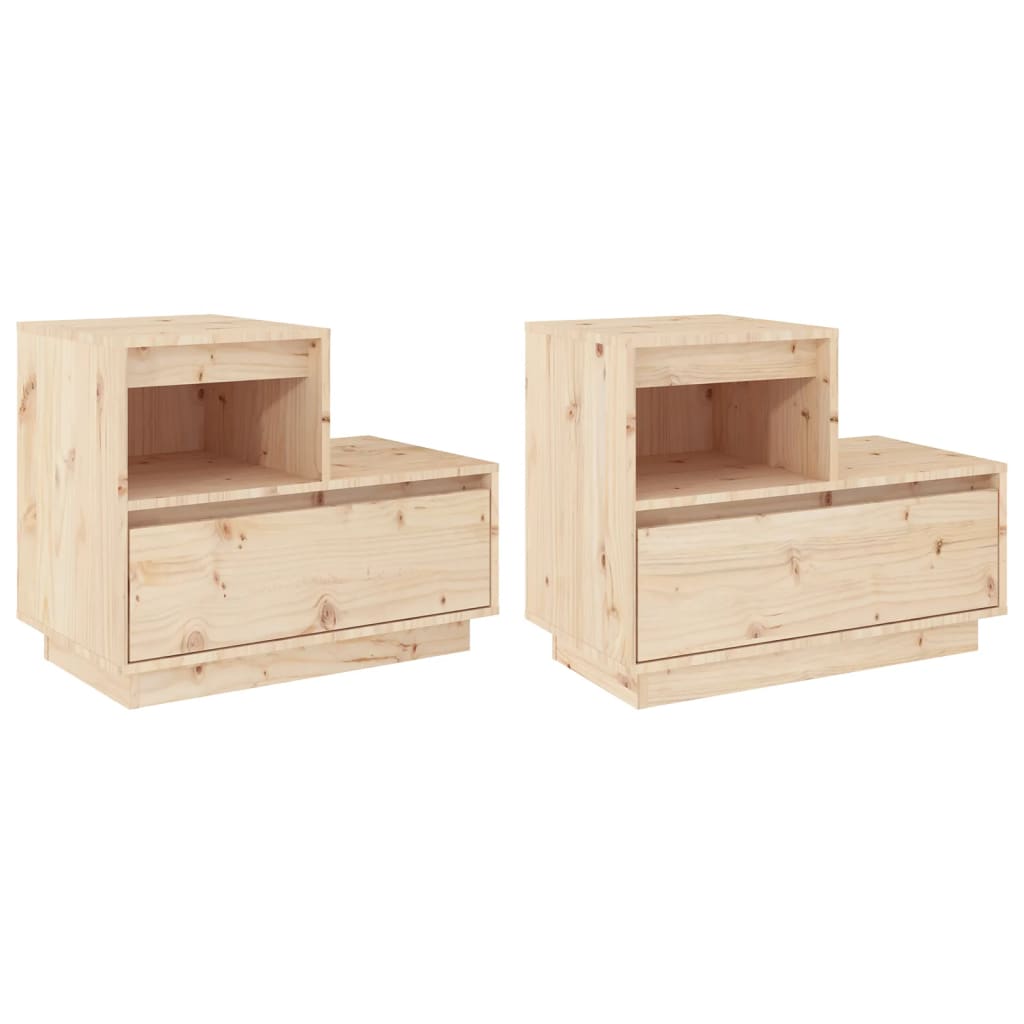 Vidaxl Mesitas de Noche 2 Unidades Madera Maciza de Pino 60x34x51 Cm Natural