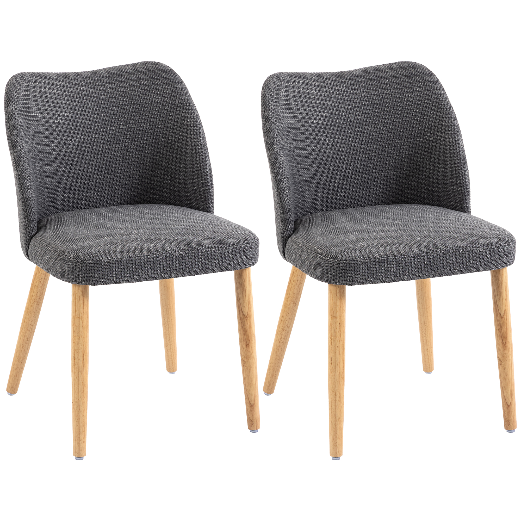 HOMCOM Pack de 2 Sillas de Comedor, Sillas de Cocina Nórdicas, Tapizadas de Lino, Respaldo Curvo, Asiento Acolchado, Patas de Madera, Gris Claro