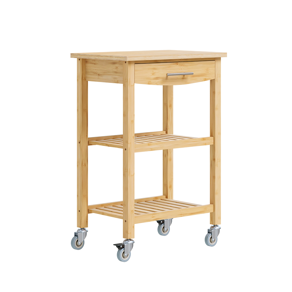 SoBuy Carro de cocina móvil de bambú con cajón y 3 estantes | 58×40×86 cm
