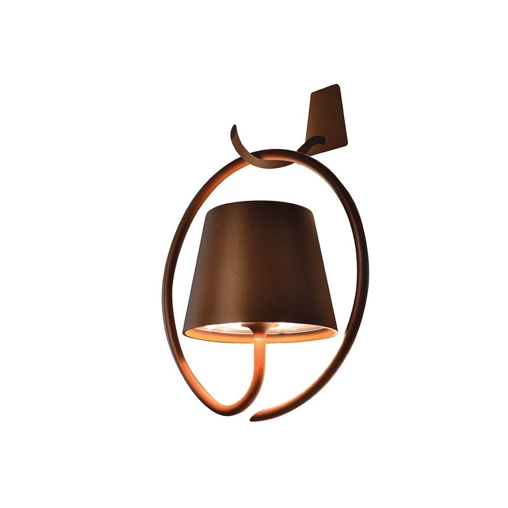 Lámpara de pared LED con Gancho Poldina Corten recargable y regular con Batería hasta 12 Horas