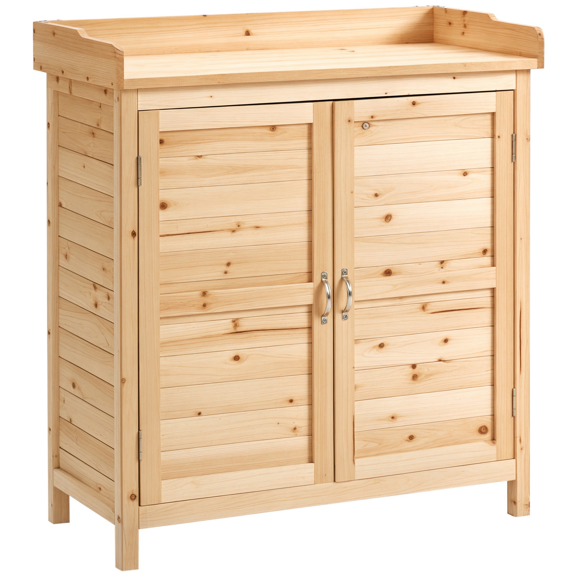 Outsunny Armario de Jardín de Madera Cobertizo Exterior Cobertizo para Almacenaje con 2 Puertas Estante y Patas Elevadas para Terraza Patio 83x40x92 cm Natural