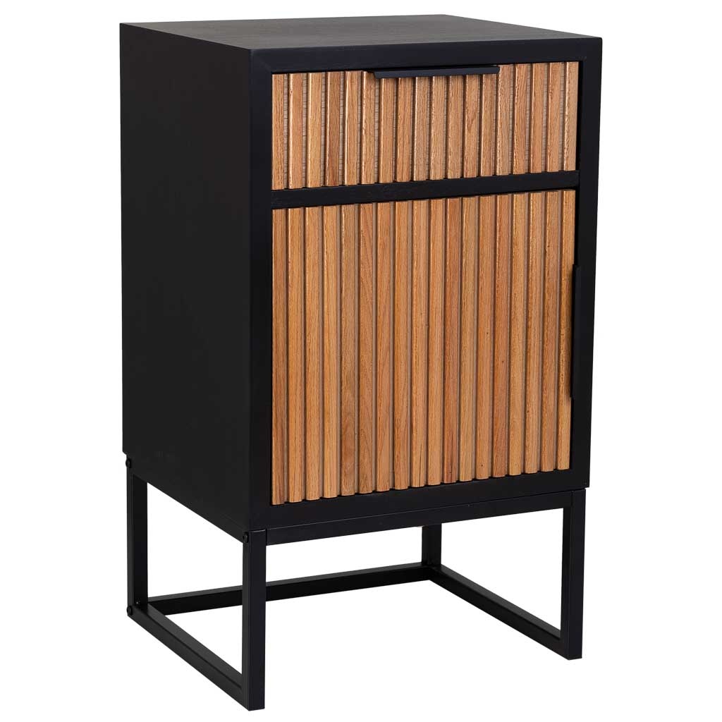 Wonderlust Deco - Mesita madera y metal 1 cajón y 1 puerta 42x36,5x71h cm Marrón 42x36,5x71h cm