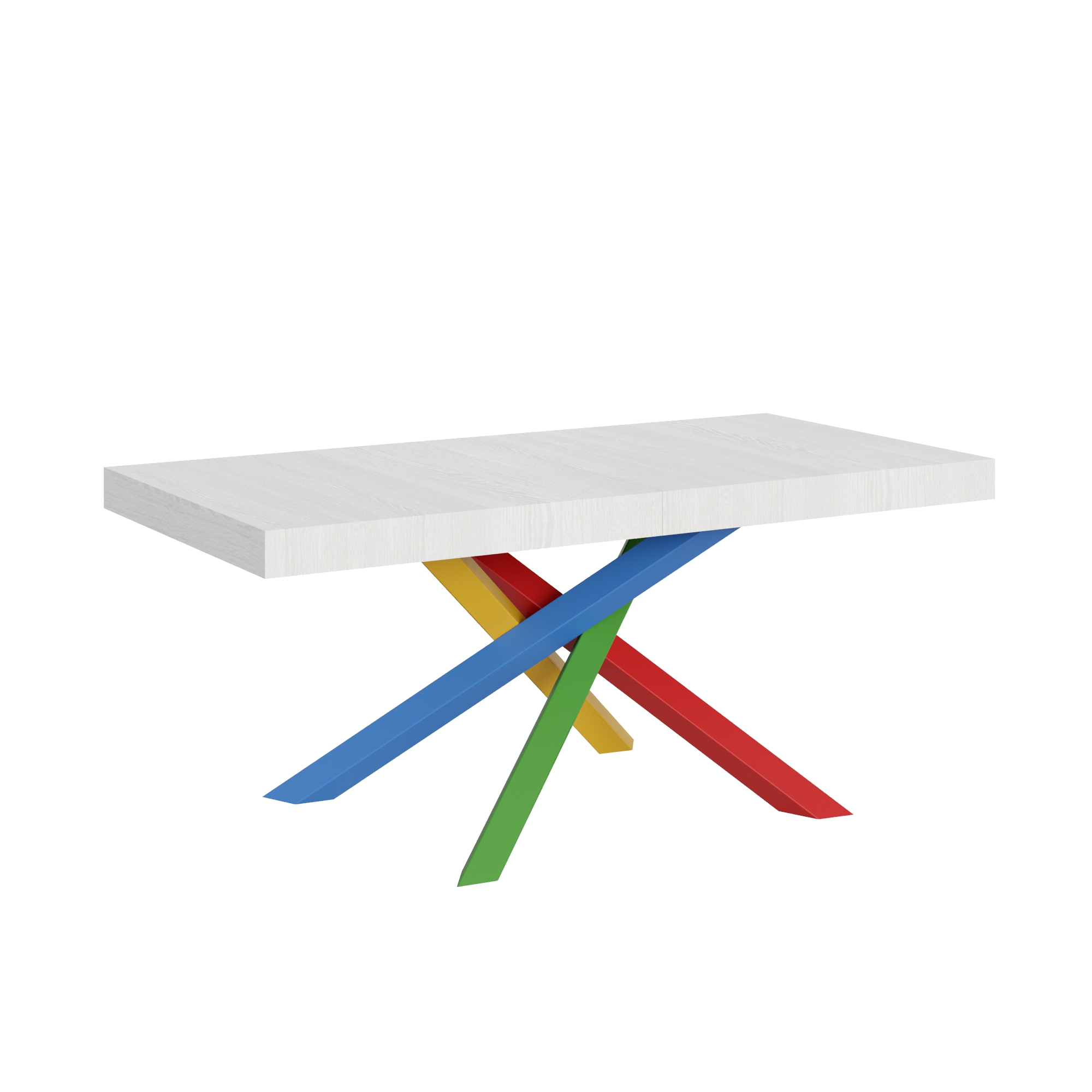 Mesa extensible 200/304x90 cm Volantis fresno blanco patas multicolor 4/B - Itamoby