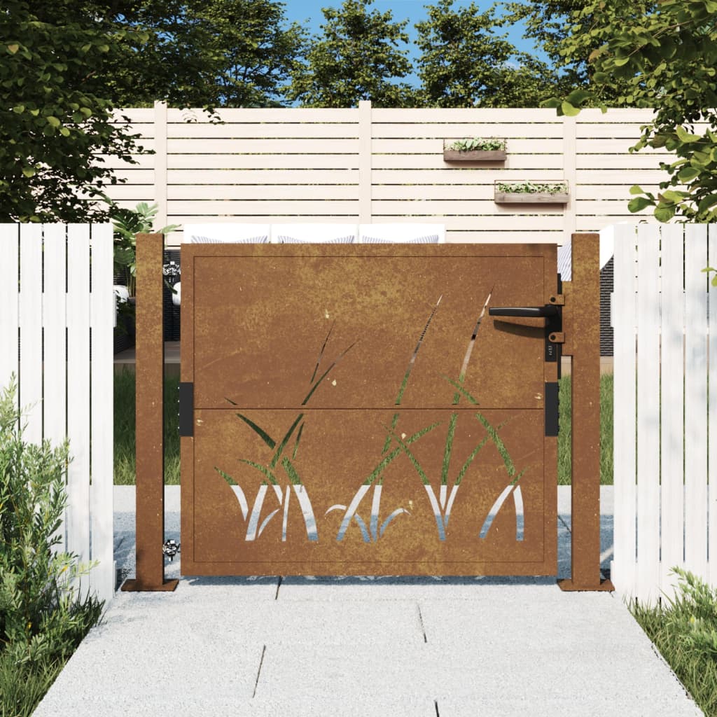 vidaXL Puerta de jardín acero corten diseño hierba puerta de valla Dimensiones 105 x 80 cm,  105 x 105 cm,  105 x 130 cm y mas