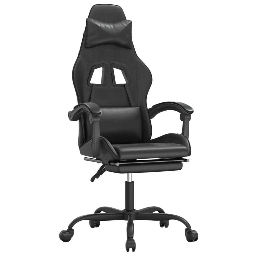 Silla gaming ergonómica con respaldo reclinable 135°, reposapiés y almohadas lumbares, cuero sintético resistente a manchas, color negro para escritorio