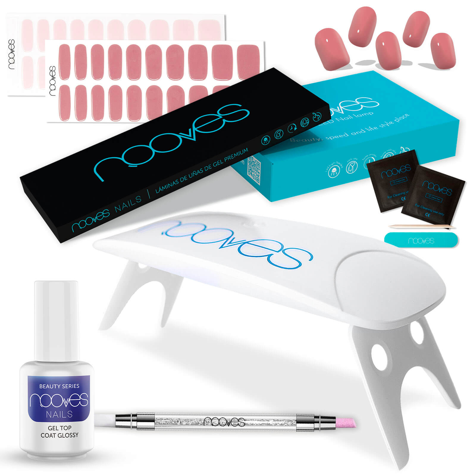 Starter Kit Beauty Rose2 Láminas de Uñas de Gel Precurado PremiumLámpara de uñas UV/LEDGel Top Coat GlossyTiras De Uñas De Gel semicuradoPegatinas Uñas Semipermanente en GelGel Nail stickers