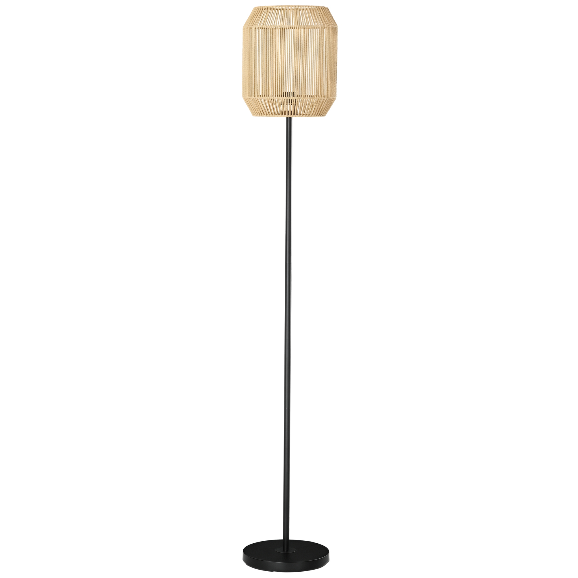 HOMCOM Lámpara de Pie para Salón Casquillo E27 Máx. 40W Lámpara de Suelo con Pantalla de Cuerda de Papel e Interruptor de Pie para Cocina Dormitorio Habitación Ø26x164 cm Natural y Negro