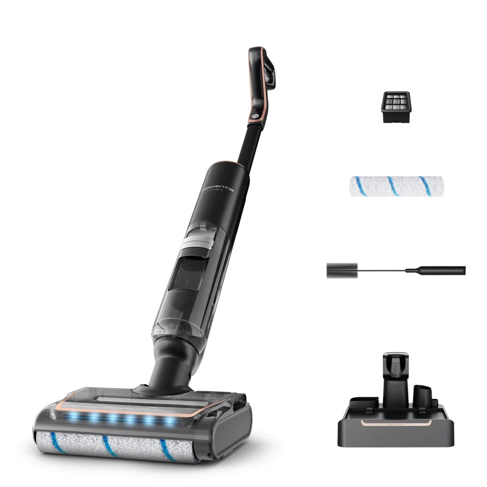 Aspirador Escoba aspira+friega Rowenta GZ5736E0  | Filtro por Agua, 250W, Potente succión con detección automática de la suciedad, 76dB, Negro