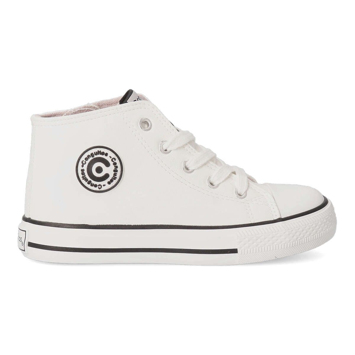 Conguitos - Zapatillas sneakers bota casual para niño, fabricadas en material sintético napa con cierre de cremallera lateral y cordones, suela y puntera de goma blanca