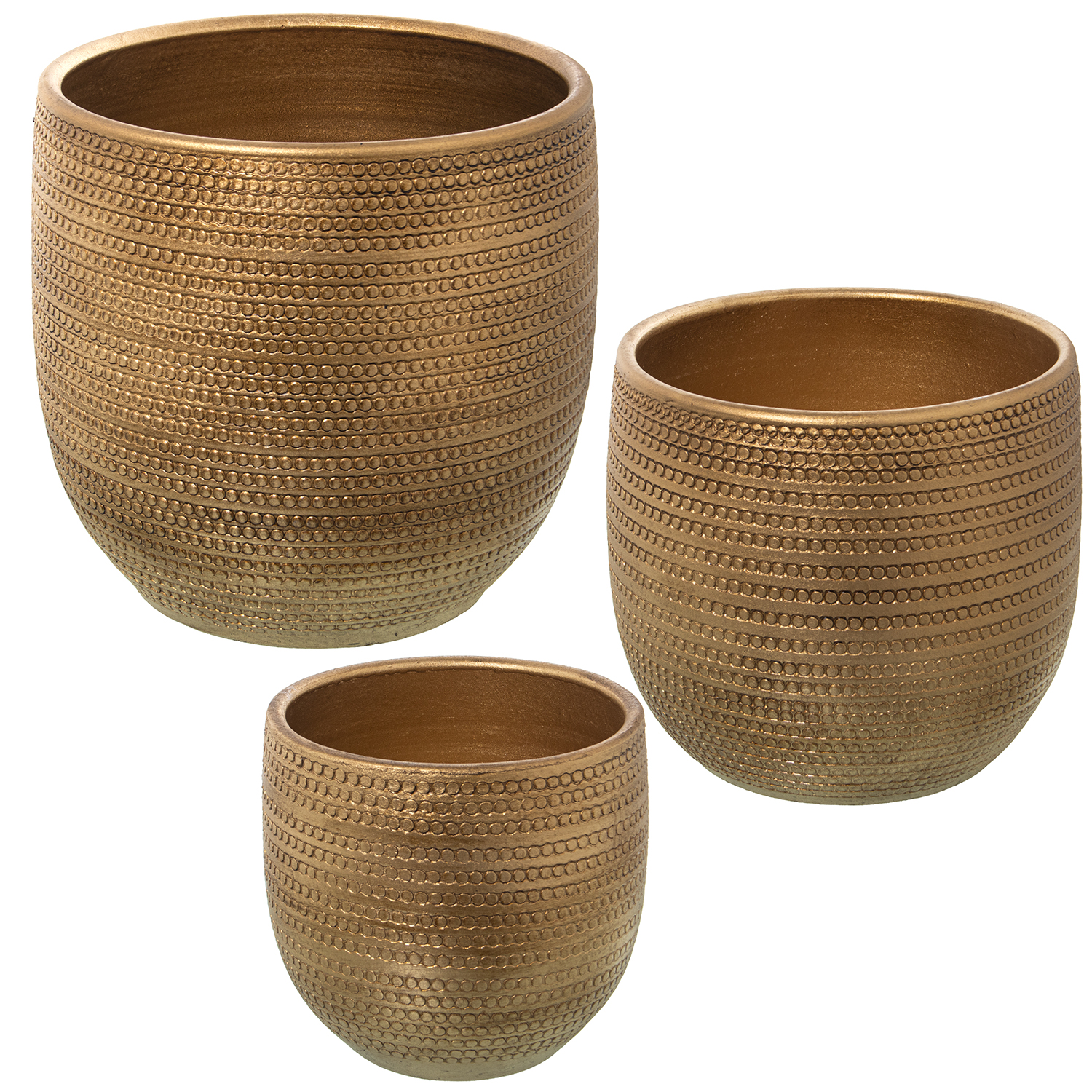Set 3 maceteros ceramica oro 27x28cm y 23x23cm y 19x19cm