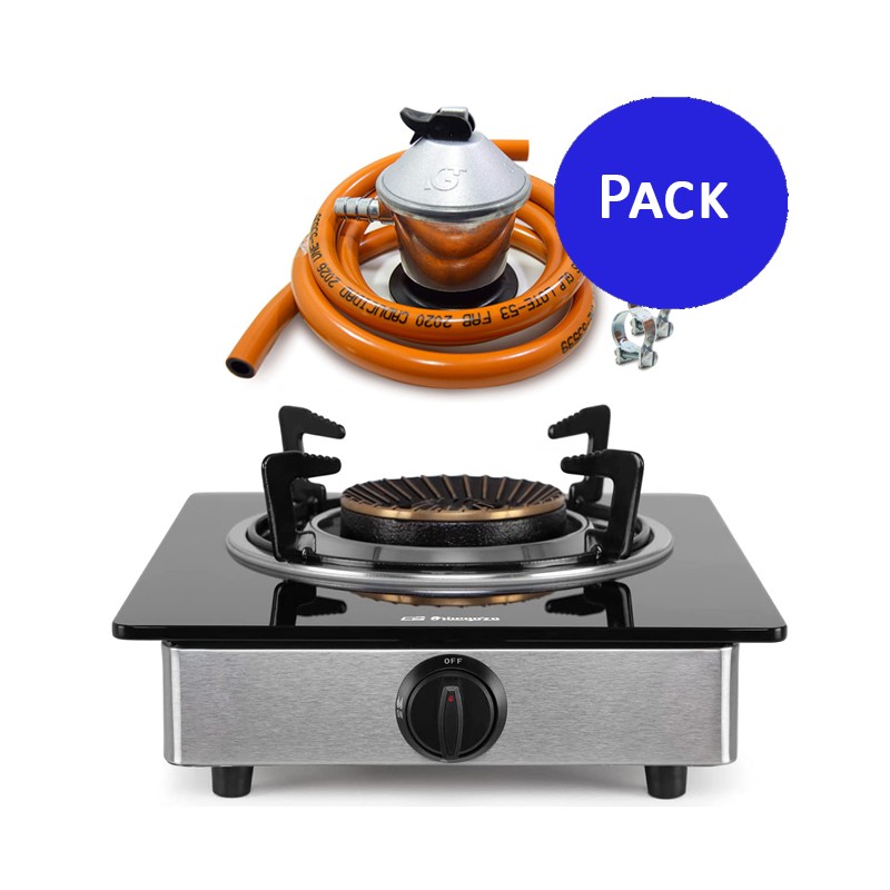 SUINGA Hornillo Gas Butano 1 Quemador Orbegozo | Hornillo Camping Gas Cristal Templado para Interior y Exterior | Regalo Regulador Gas