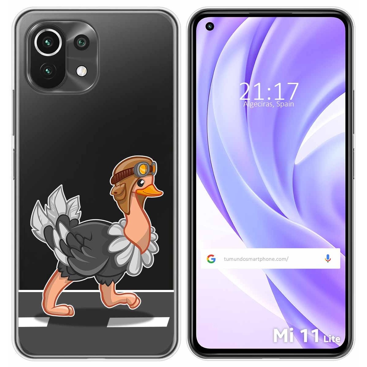 Tumundosmartphone Funda Gel Transparente para Xiaomi Mi 11 Lite 4G / 5G / 5G NE diseño Avestruz Dibujos