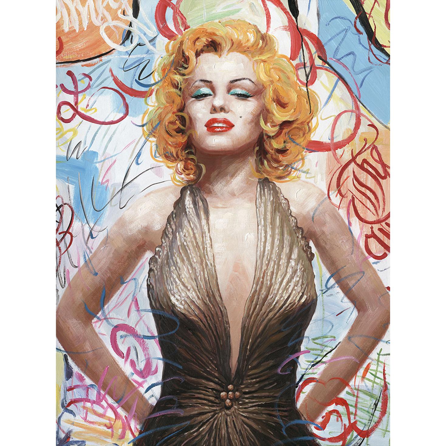 Hispanohogar Cuadro en Lienzo Pintado Al óleo Marilyn Graffiti 70x100 Cm