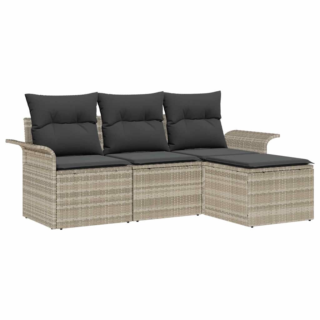 vidaXL Juego de Sofá con cojín 4 pcs Gris ratán sintético