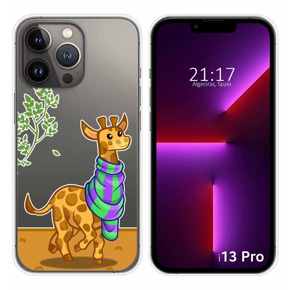 Funda Silicona Transparente compatible con iPhone 13 Pro (6.1) diseño Jirafa Dibujos