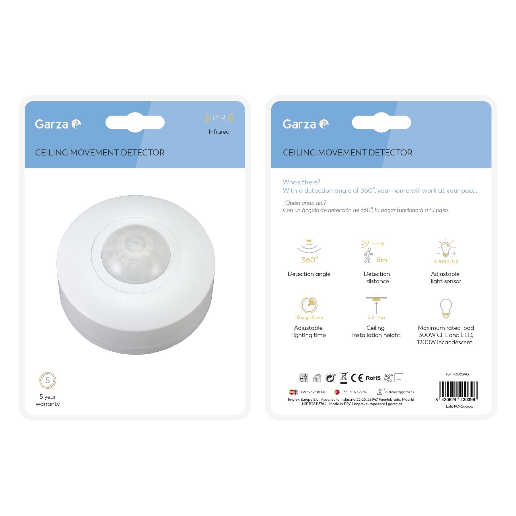 Detector de movimiento infrarrojo de techo 360º