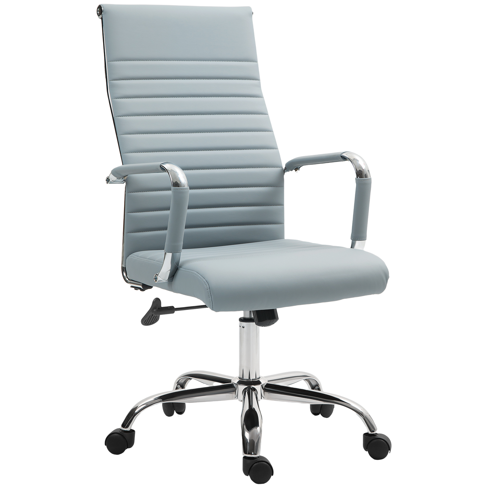 Vinsetto Silla de Escritorio Giratoria Silla de Oficina con Respaldo Alto Altura Ajustable Función Basculante y Reposabrazos Tapizado en Cuero Sintético Gris Claro