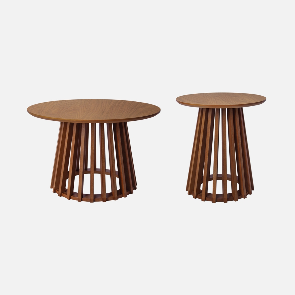 sweeek - Mesas de centro redondas de efecto madera y abeto, set de 2 , Clara , 60x60x38