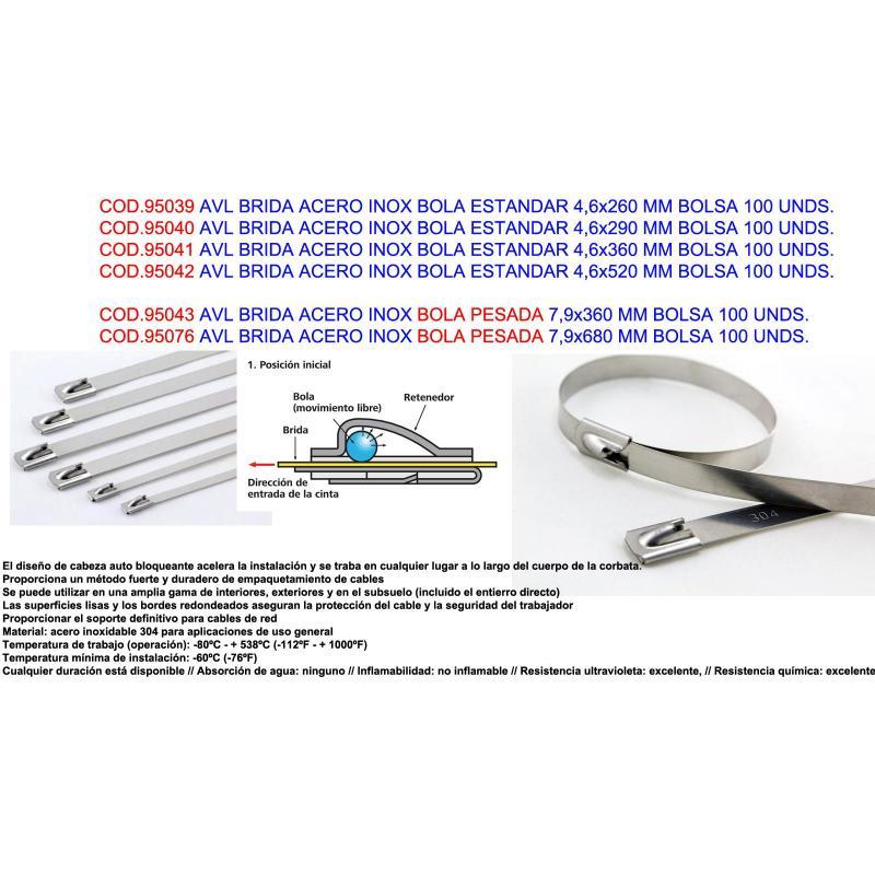 Avl brida acero inox bola pesada 7,9x680 mm bolsa 100 unds.