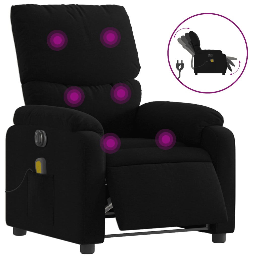 vidaXL Sillón reclinable de masaje eléctrico tela negro
