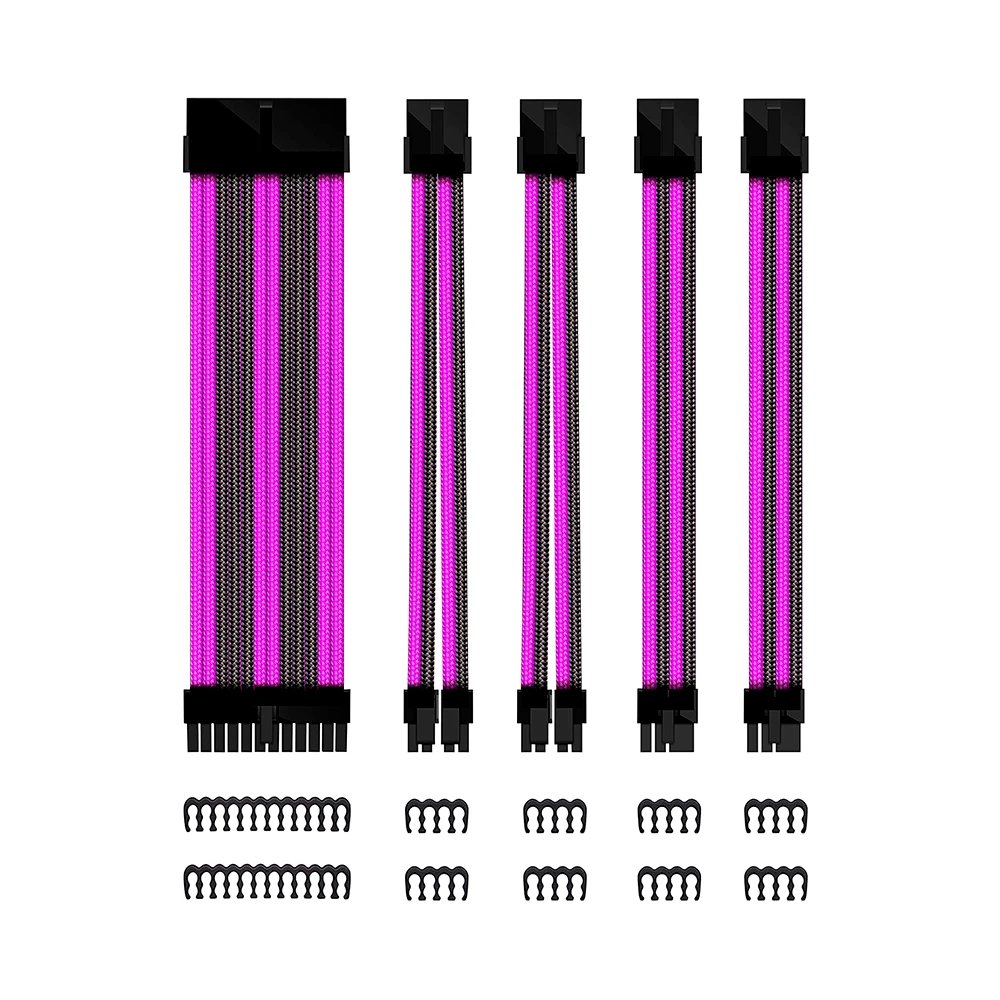 Phoenix - Kit de cables extensores ATX PHECABLE-BP para fuentes, 24 pines + CPU 4+4 + GPU 6+2, calibre 18AWG UL1007, 30 cm, negro y morado