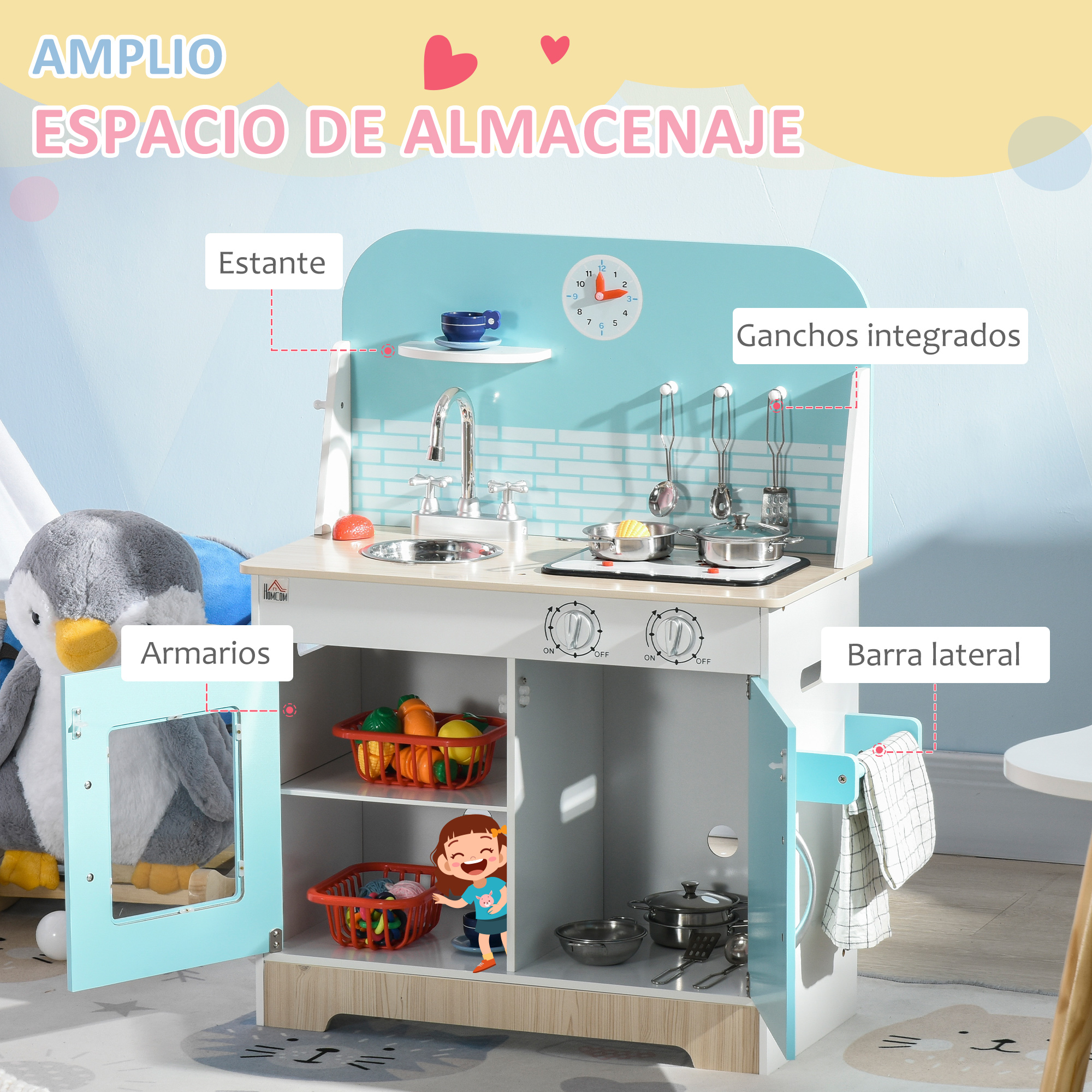 Cocina De Juguete De Madera Para Niños 3-6 Años Blanco Aiyaplay con Ofertas  en Carrefour