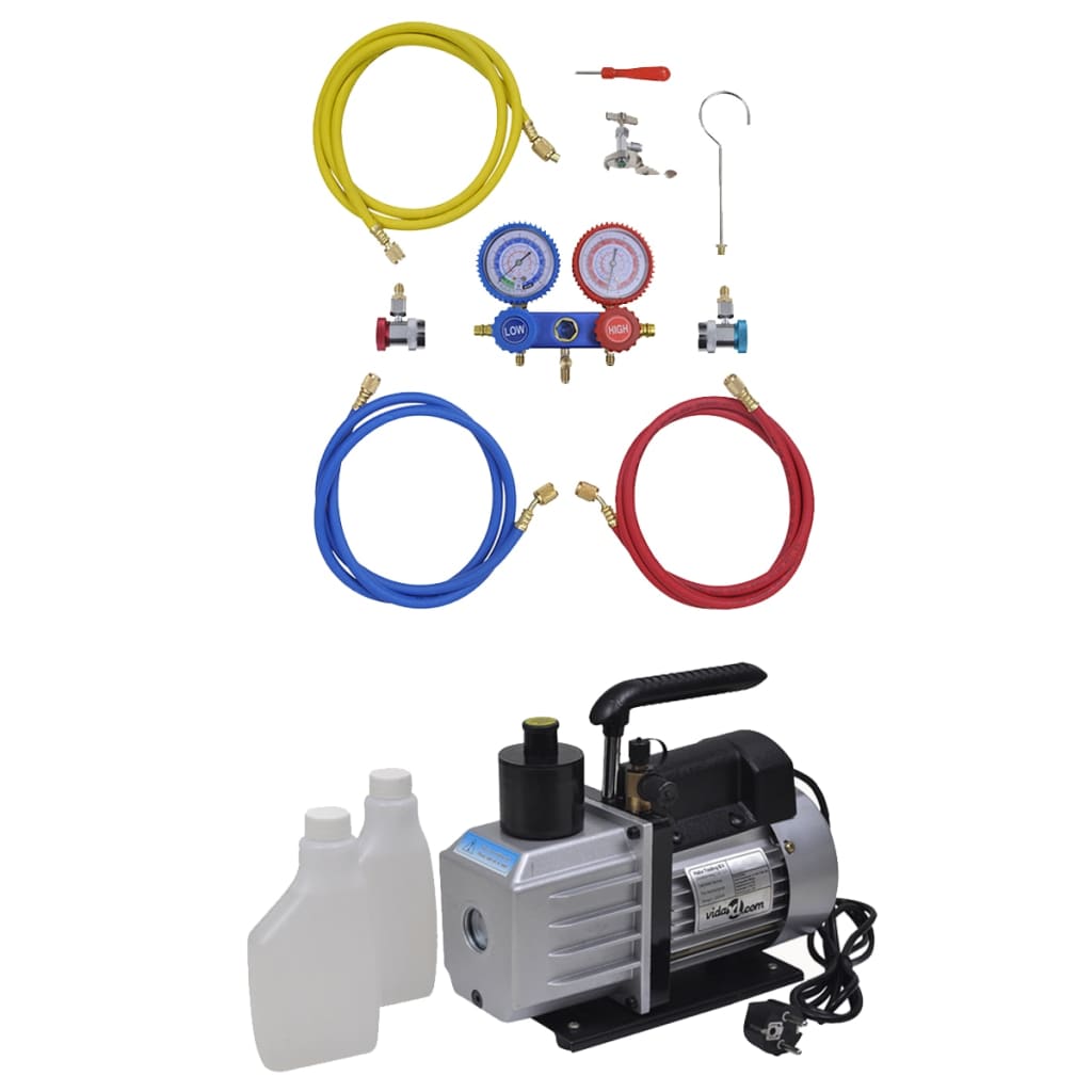 vidaXL Bomba de Vacío Manómetros de 2 Vías Kit Herramientas Garaje Dimensiones 50 l / min, 100 l / min